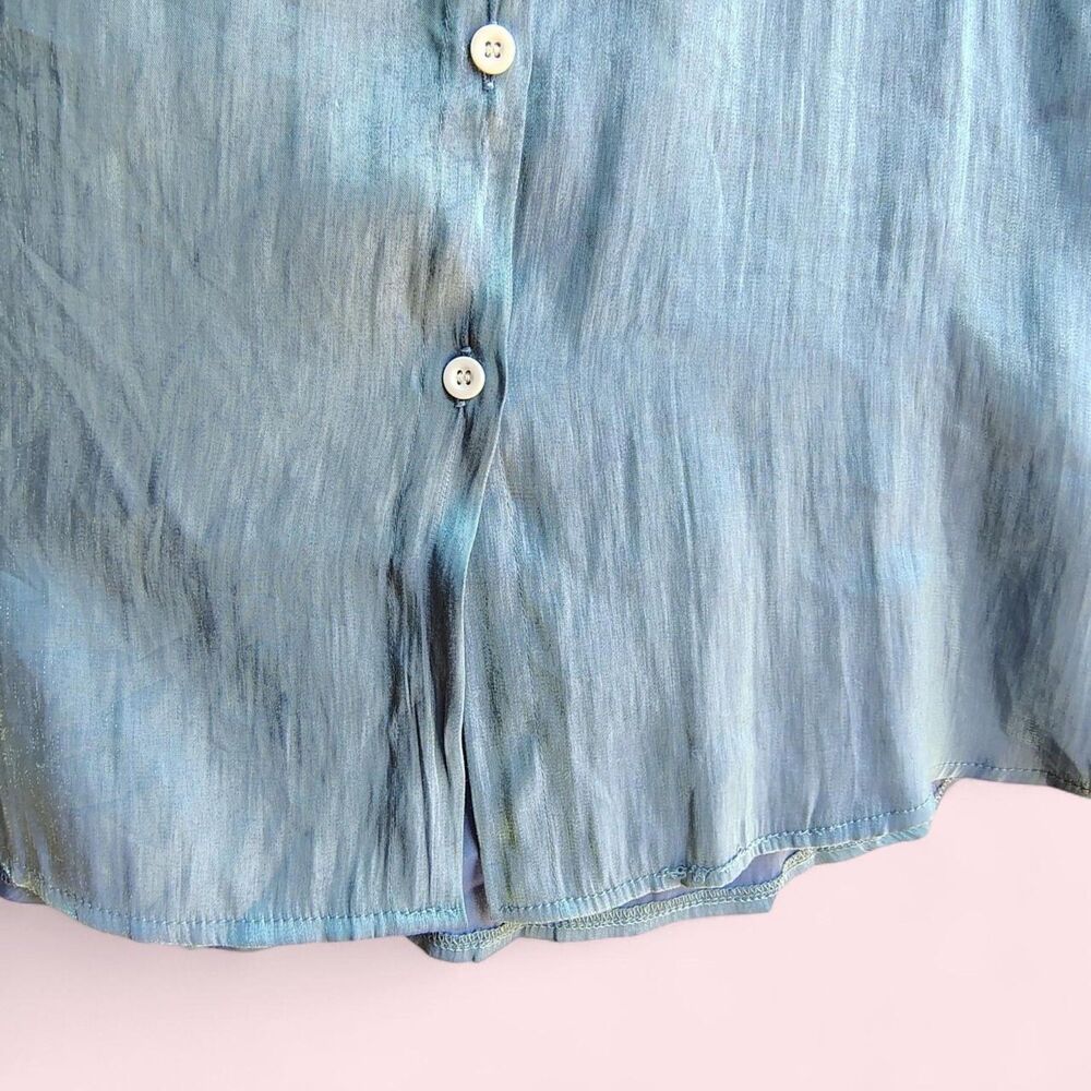 C+D+M Iridescent Shimmer French Blue Satin Button Down Blouse Shirt NWT SIZE L - Picture 5 of 8